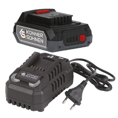 2,0 Ah batteri och 2,4 A laddare ingår