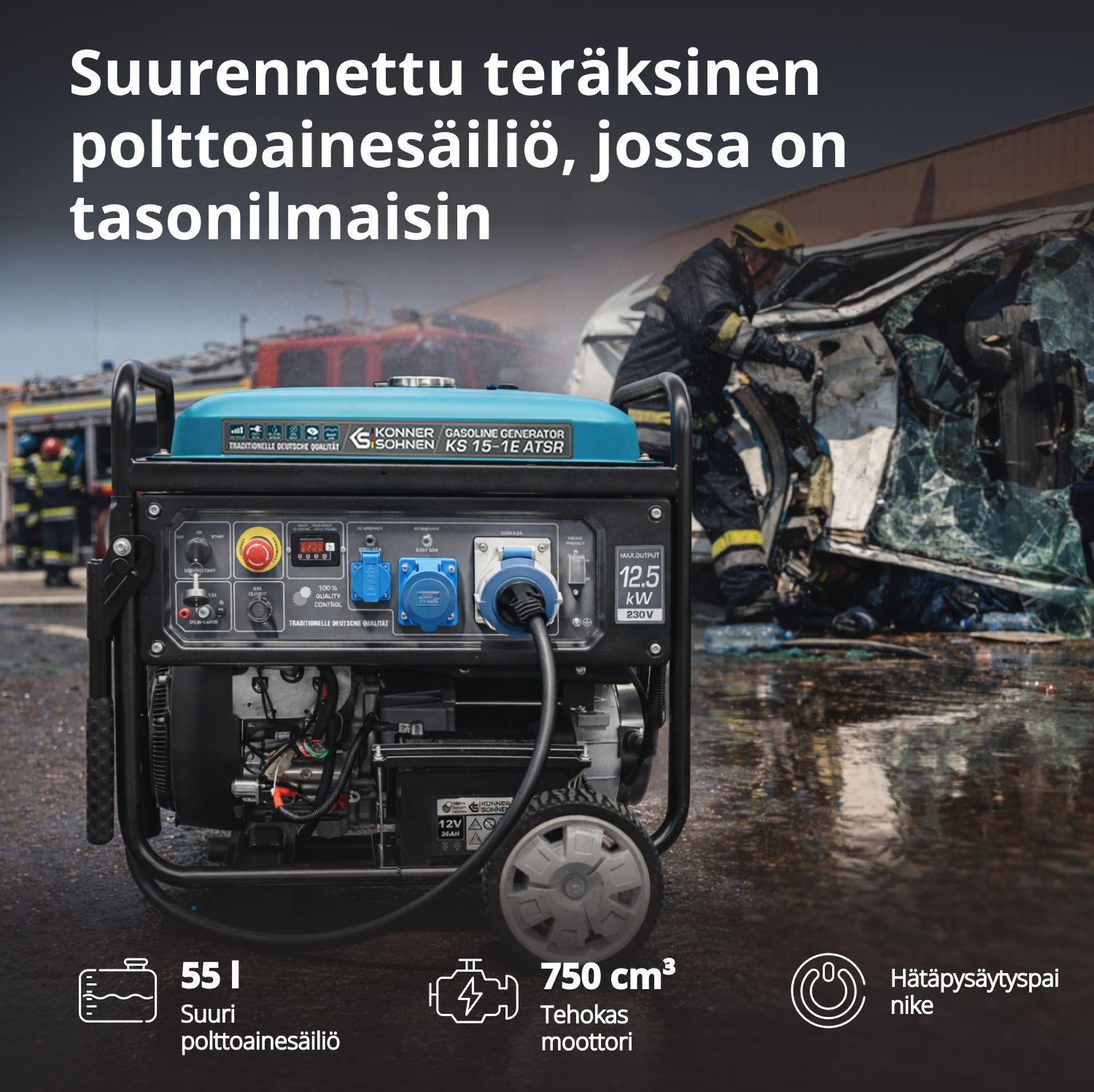 Bensiinikäyttöinen generaattori 'Könner & Söhnen' KS 15-1E ATSR