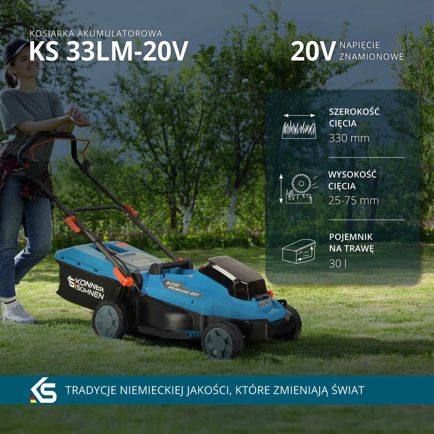 Bezprzewodowa kosiarka KS 33LM-20V (Odnowiony – stan idealny)
