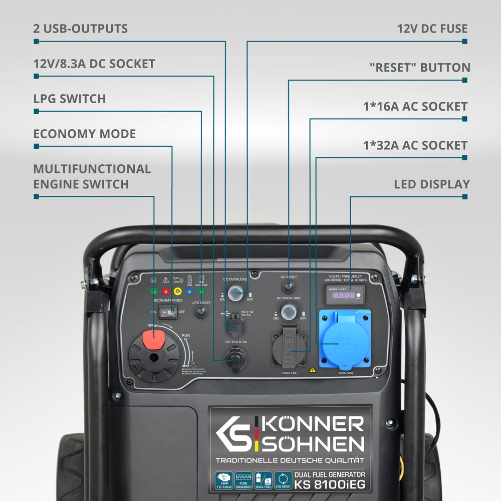 Generador inverter híbrido de gas/gasolina KS 8100iEG