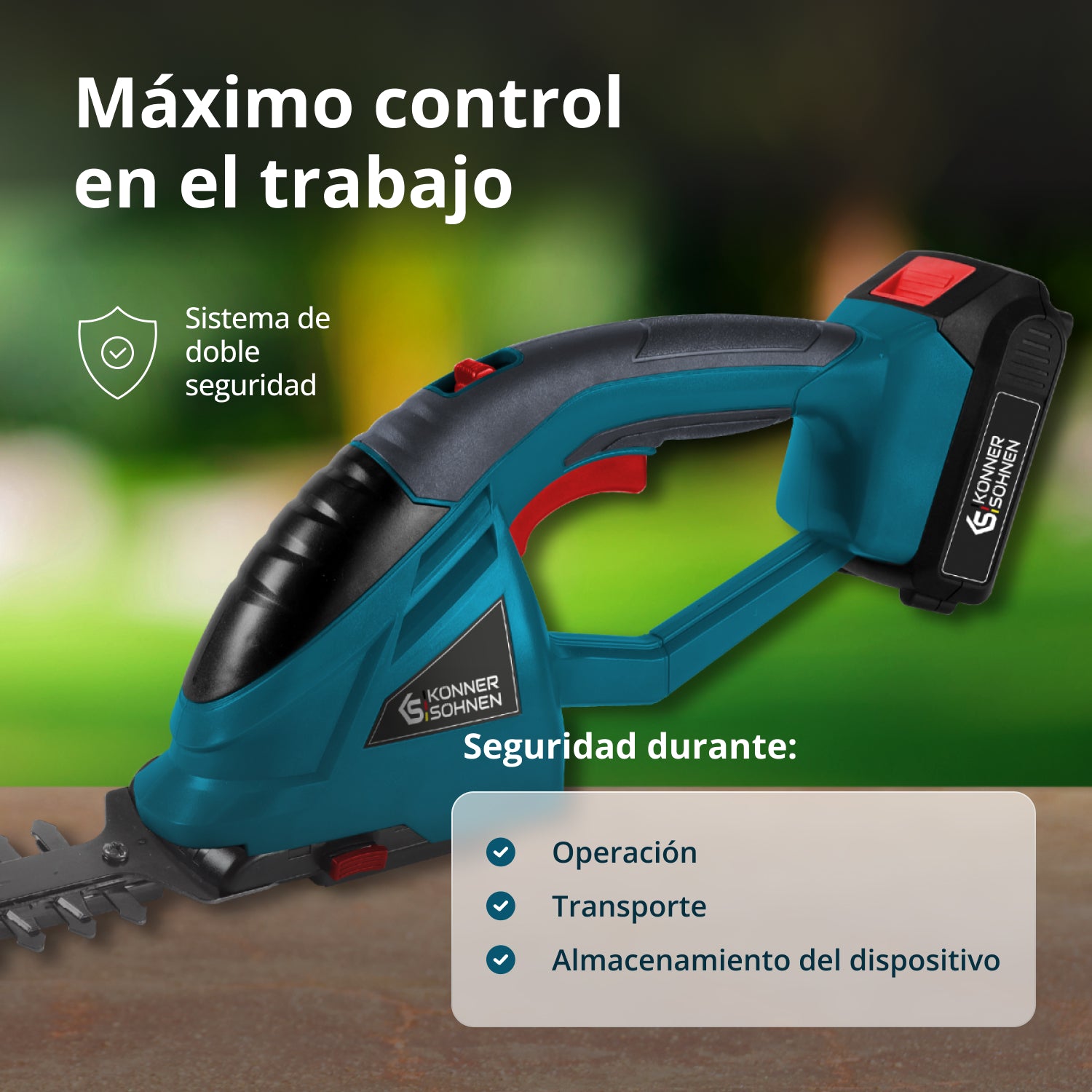 Tijeras de césped y cortasetos 2 en 1 inalámbricas con poste de extensión telescópico KS SHT-20V + Extension Pole