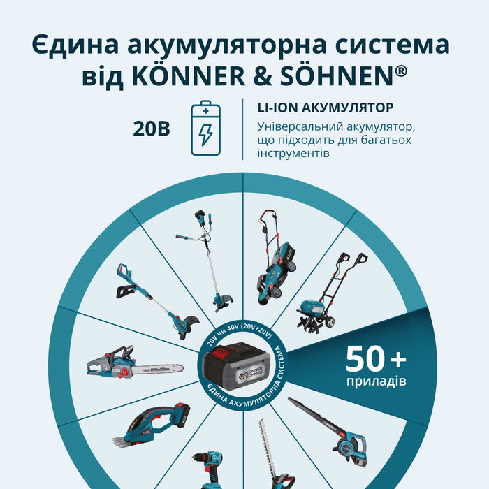 Акумуляторні ножиці для трави та живоплоту 2 в 1 з телескопічним подовжувачем KS SHT-20V + Extension Pole