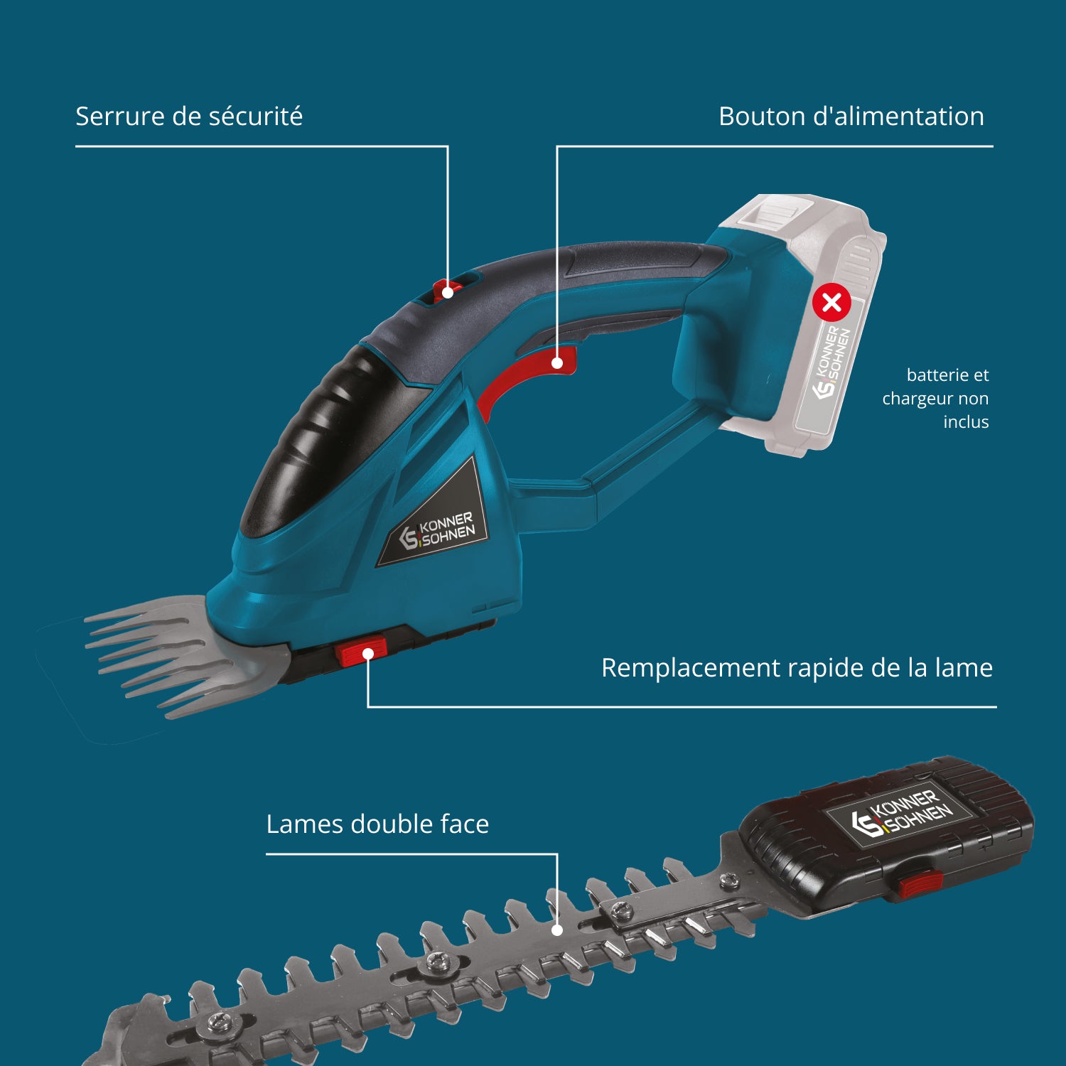 Taille-haie et cisaille à gazon 2 en 1 sans fil avec manche télescopique KS SHT-20V + Extension Pole