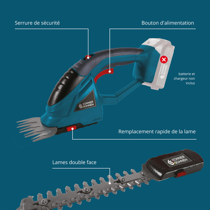 Taille-haie et cisaille à gazon 2 en 1 sans fil avec manche télescopique KS SHT-20V + Extension Pole