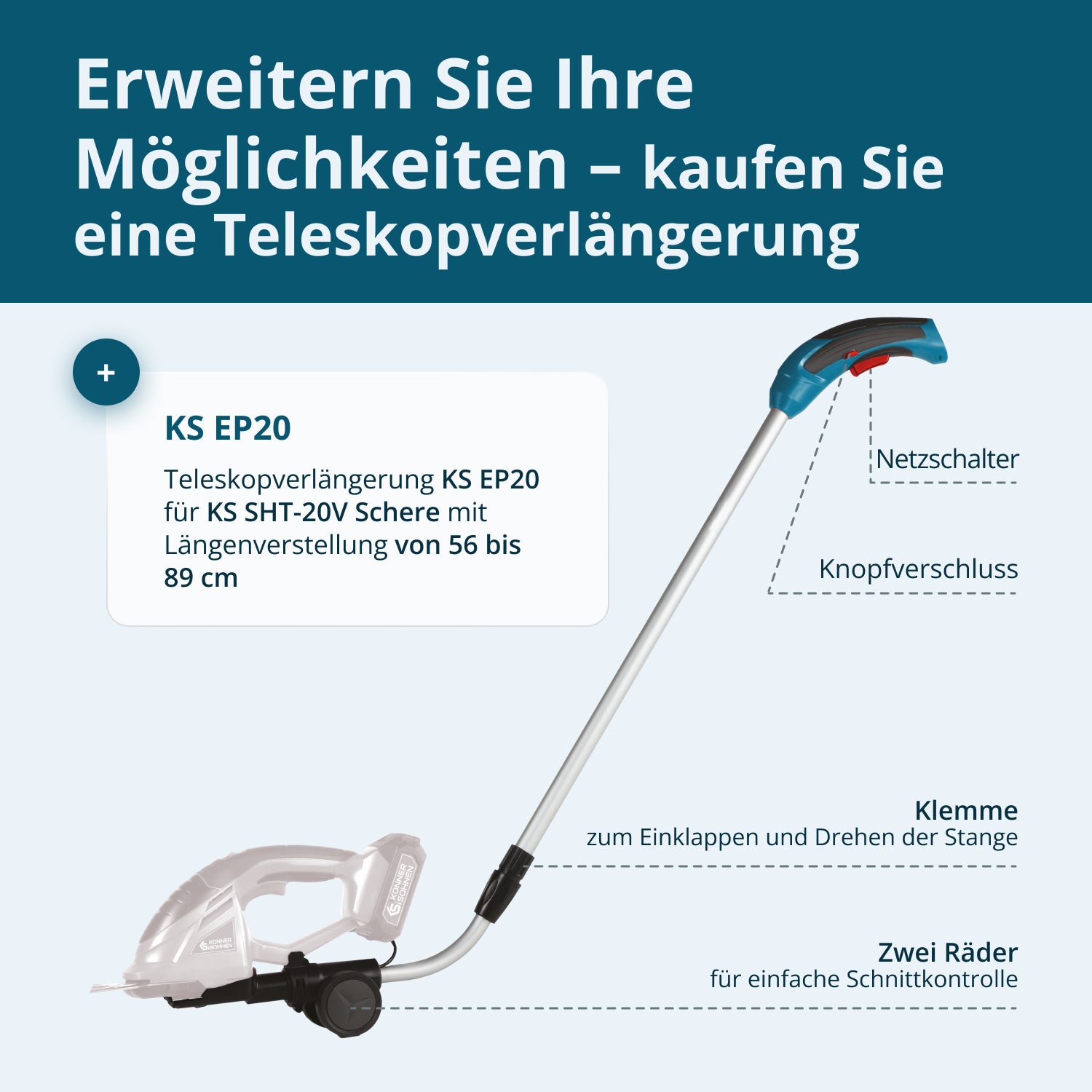 Akku-Gras- und Heckenschere 2 in 1 mit Verlängerungsgriff KS SHT-20V + Extension Pole