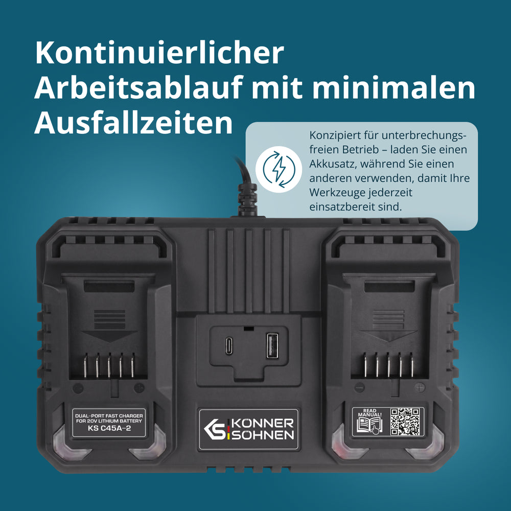 Doppel-Ladegerät für Akkubatterien 20 V KS C45A-2