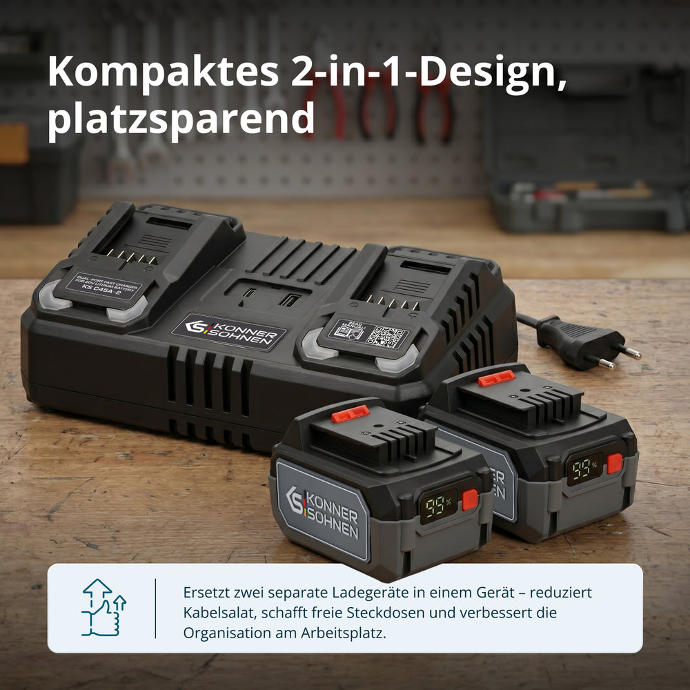 Doppel-Ladegerät für Akkubatterien 20 V KS C45A-2
