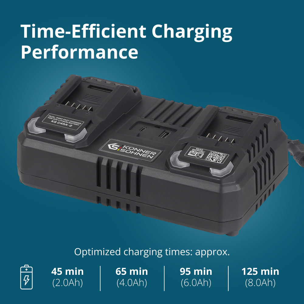 Dubbel laddare för uppladdningsbara batterier 20V KS C45A-2