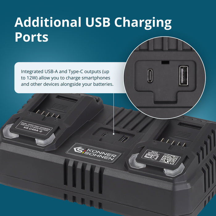 Dubbel laddare för uppladdningsbara batterier 20V KS C45A-2