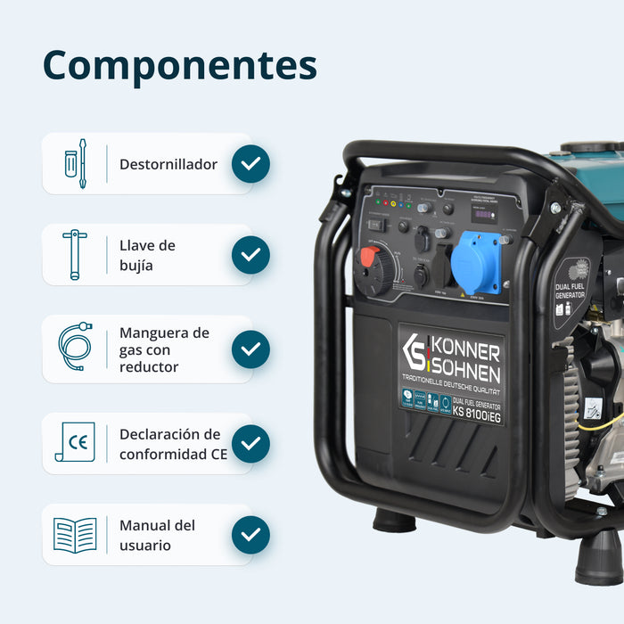 Generador inverter híbrido de gas/gasolina KS 8100iEG (Reacondicionado Bueno estado)