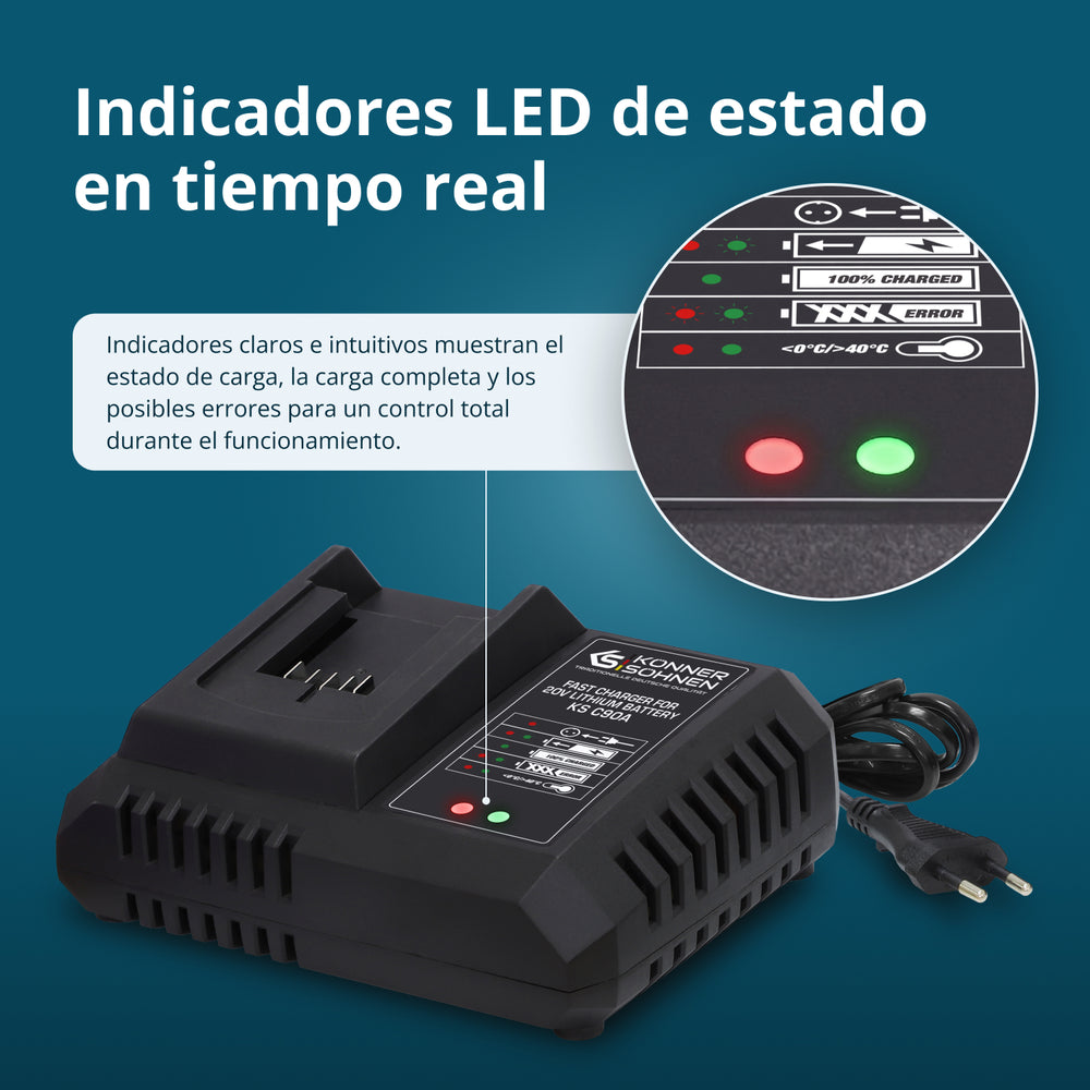 Cargador rápido para batería de litio de 20V KS C90A