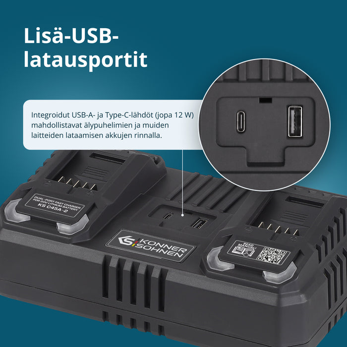 Kaksoislaturi ladattaville akuille 20V KS C45A-2
