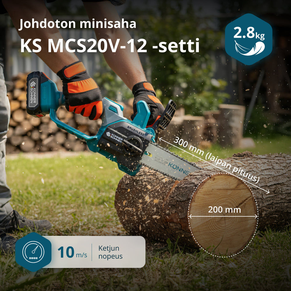 Johdoton Mini Moottorisaha KS MCS20V-12 SET PLUS