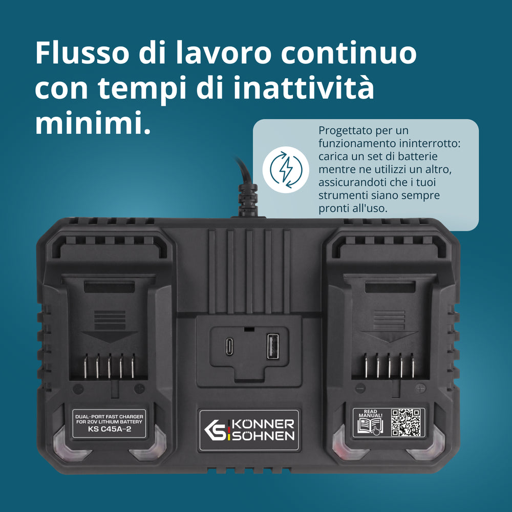 Caricabatterie doppio per batterie ricaricabili 20V KS C45A-2