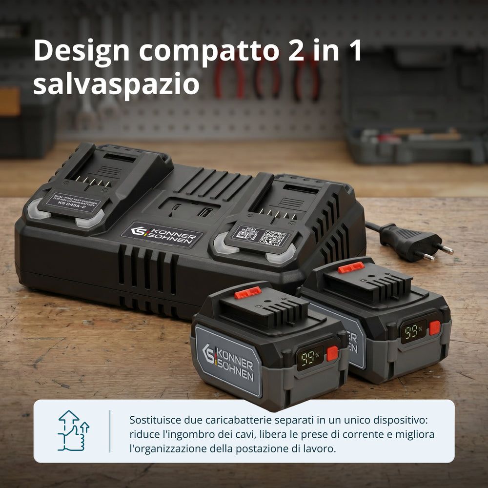 Caricabatterie doppio per batterie ricaricabili 20V KS C45A-2