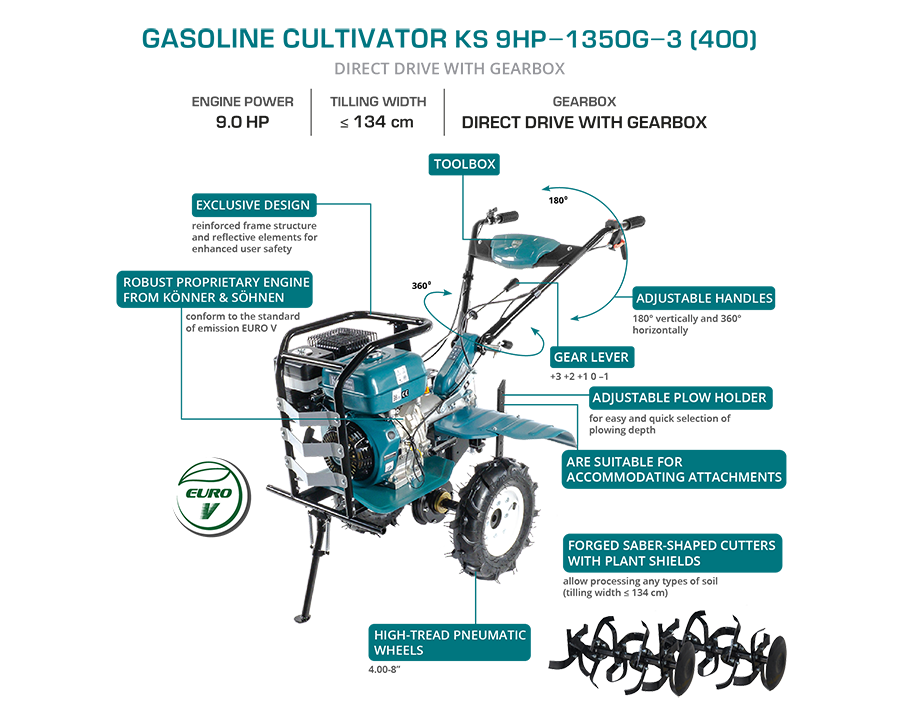 Gasoline tiller KS 9HP-1350G-3 (400)