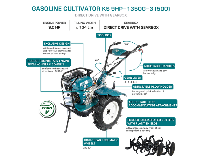 Benzínový kultivátor KS 9HP-1350G-3 (500)
