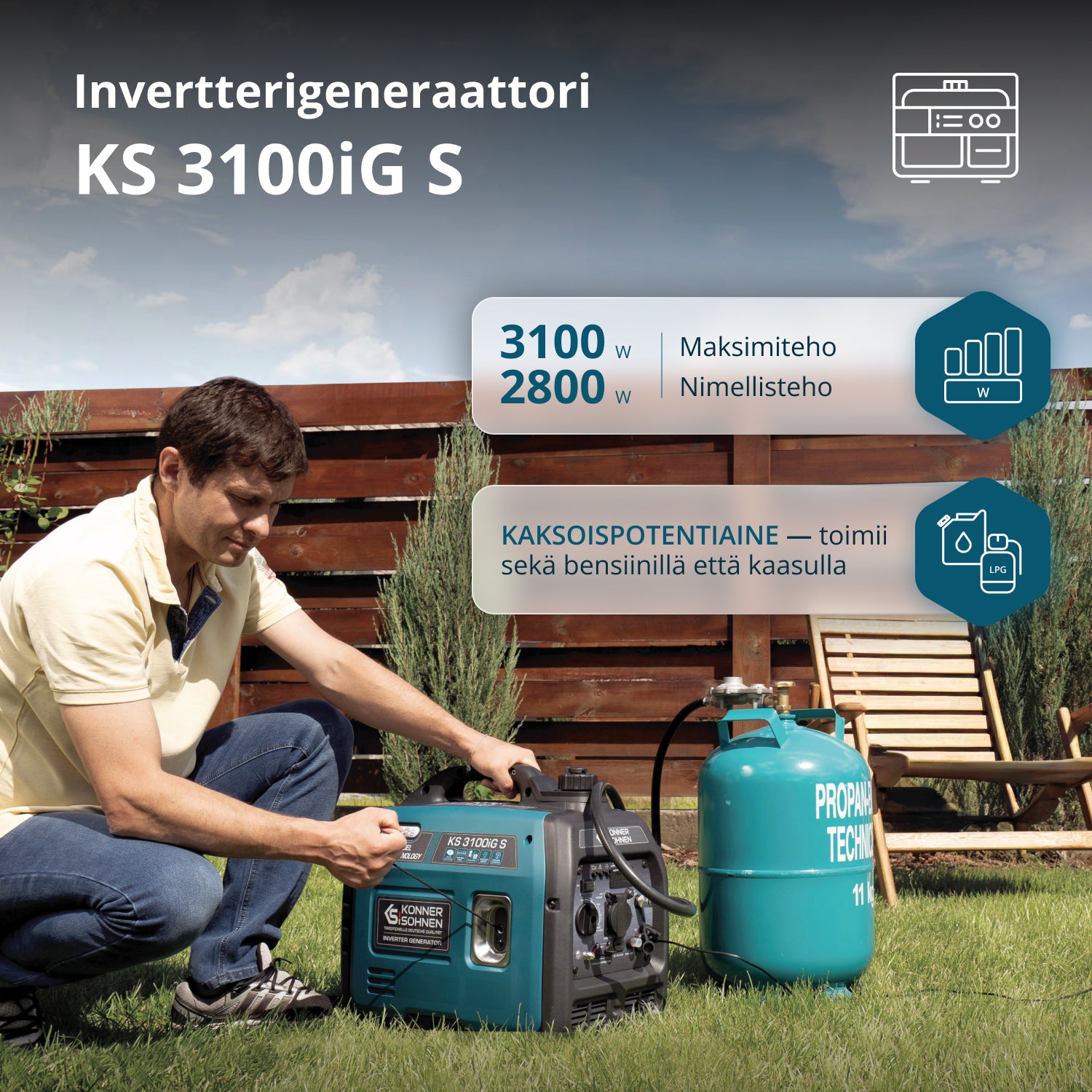 LPG/bensiini-invertterigeneraattori KS 3100iG S