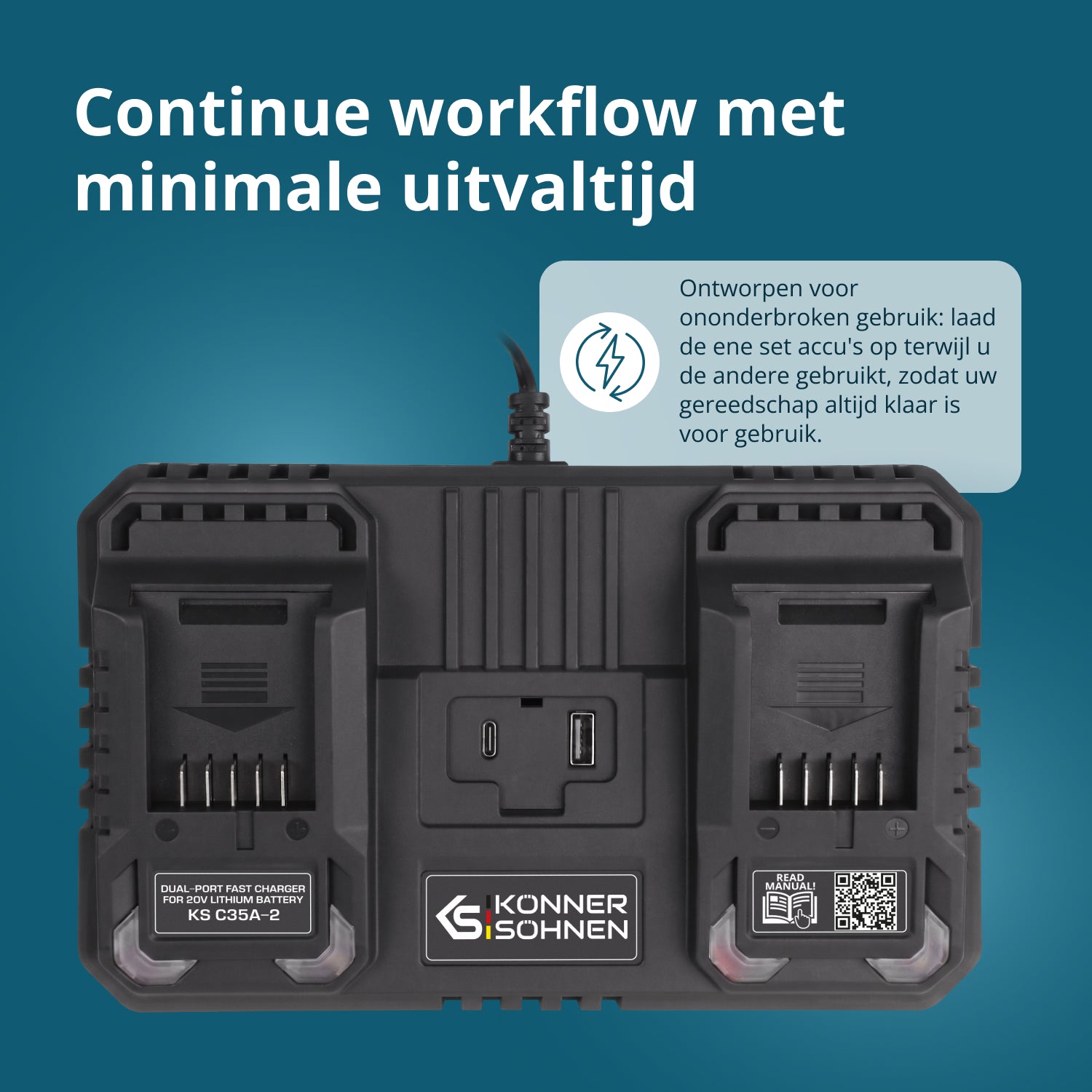 Dubbele oplader voor 20V oplaadbare batterijen KS C35A-2