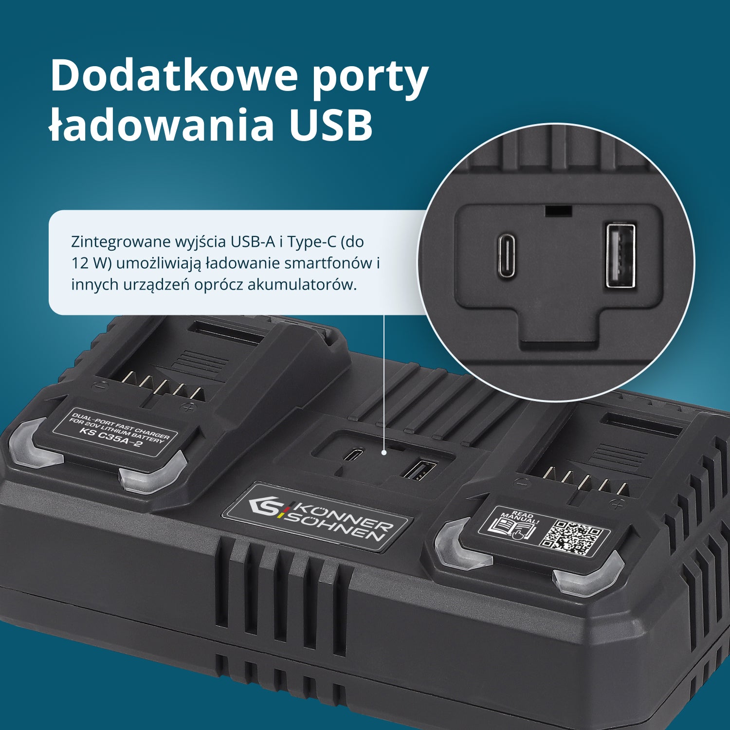 Podwójna ładowarka do akumulatorów 20V KS C35A-2