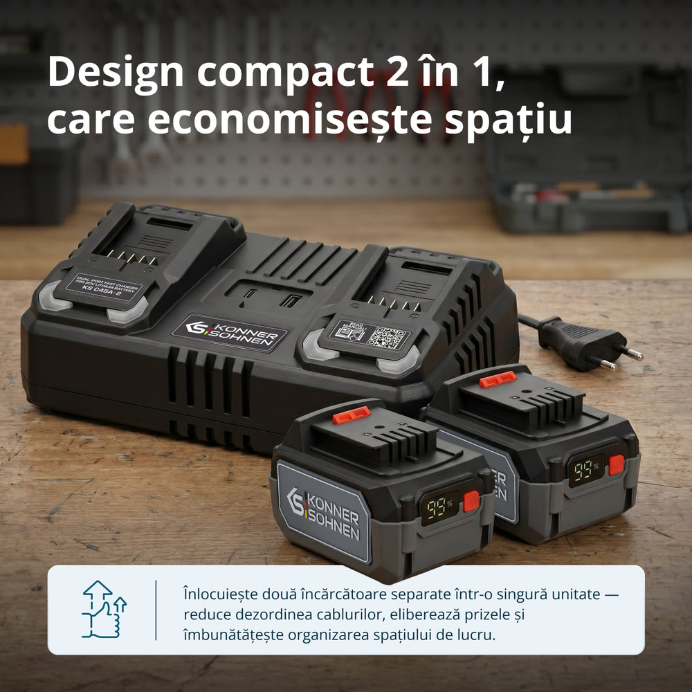 Încărcător dublu pentru baterii reîncărcabile 20V KS C45A-2
